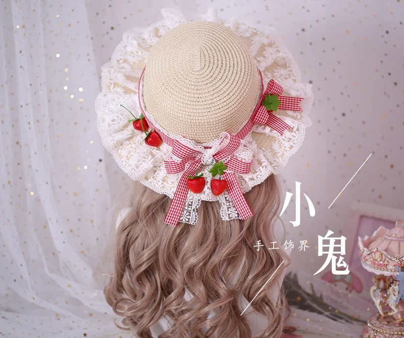 Cosplay&ware Sweet Is The Strawberry Soft Lace Lolita Hair Hoop Japanese Sister Kc Straw Hat Head Band Edge -Zentai shop online