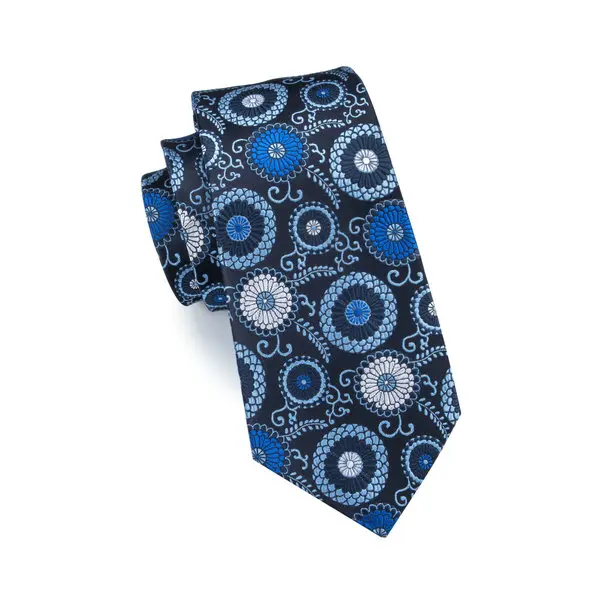 SN-1556 Новое поступление мужской галстук синий цветочный галстук, носовой платок, Запонки Комплект Hi-галстук-бабочка модный дизайн шелковой
