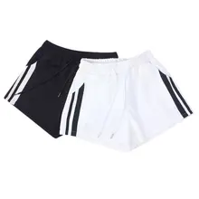 Новые летние пару шорты узкие карманы большой Размеры одежда полосатый черно-белый Спортивные Шорты Бег Йога Фитнес Мягкие Шорты