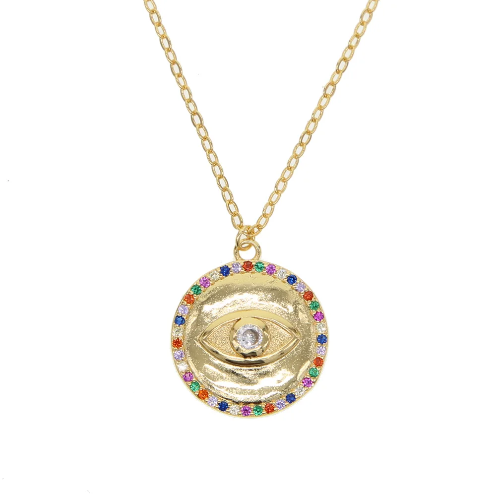 

colorful cz rainbow turkish evil eye pendant necklace gold filled fashion women dainty black cz engrave fashion wedding jewelry
