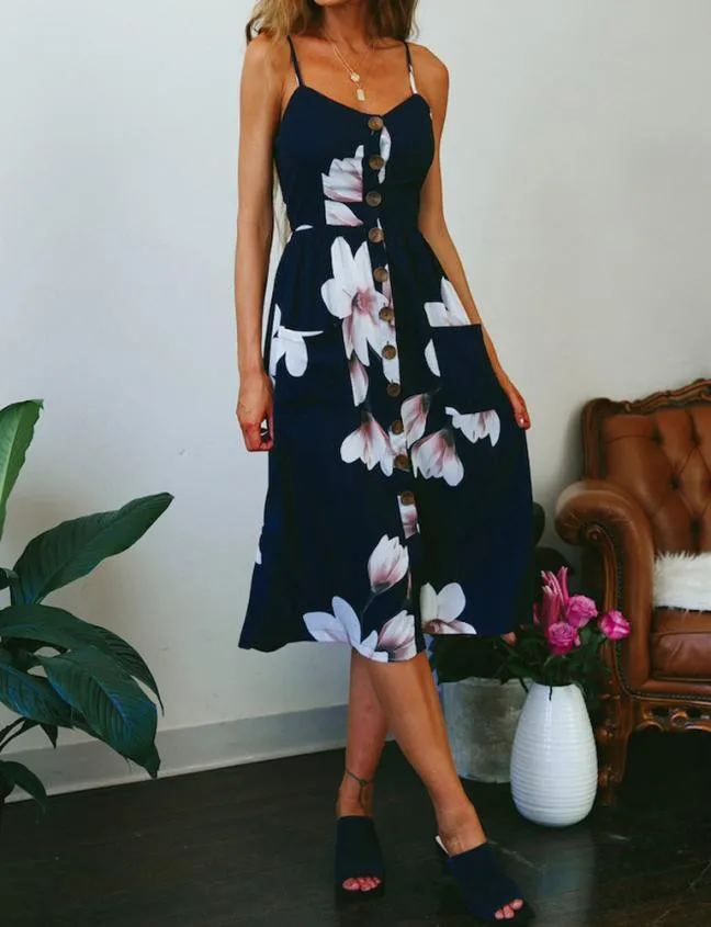 Женское платье с цветочным принтом Moda mujer элегантное пляжное на бретельках