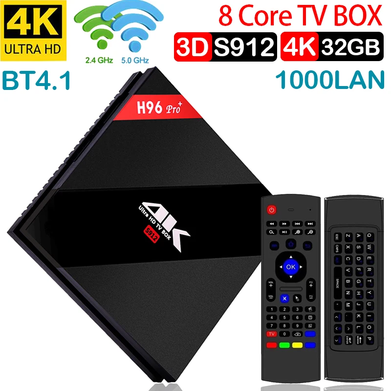 

H96 PRO + Plus Smart TV Box Amlogic S912 Octa Mali-T820MP3 GPU 3g/ 32g Android 7.1 2.4g/5.8 ghz Wifi Bluetooth Set Top Box