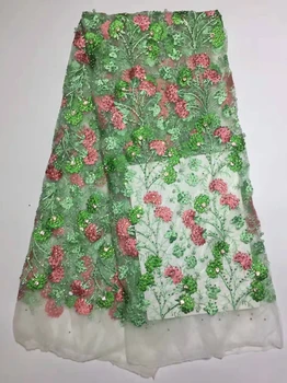 

French Lace Fabric For Wedding Dress High Quality African Tulle Swiss Voile With Lots Beads Embroidered