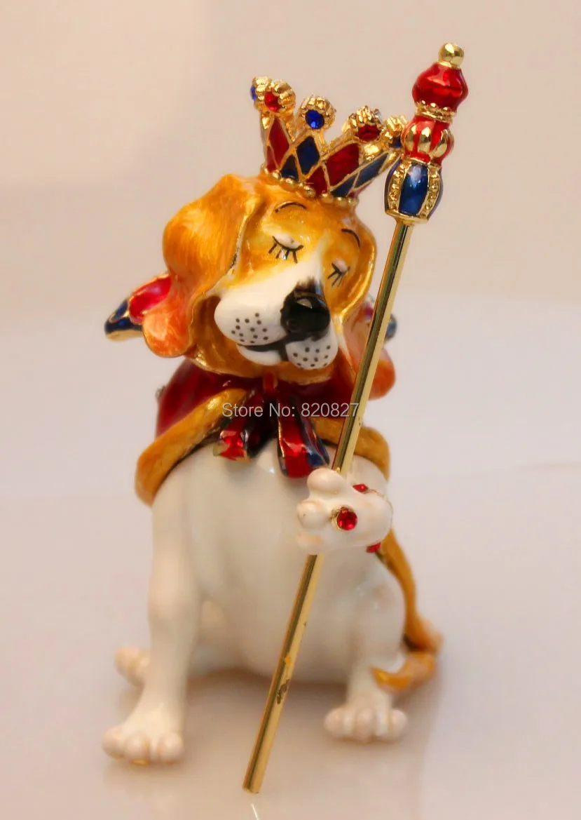 

dog metal gift crafts retro vintage dog trinket ring display king dog jewelry box thanksgiving gift for girls free shipping