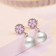Модные серьги для женщин, серьга с искусственным жемчугом, розовый фианит, вишневый цвет, ювелирные изделия для ушей, аксессуары для женщин, ювелирное изделие для ушей