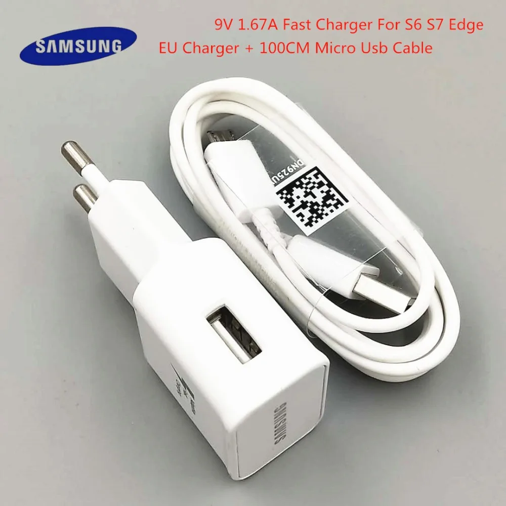 Original Samsung Galaxy Adaptive Fast Charger EU 9V 1.67A Quick Adapter 1M Micro Usb Data Cable