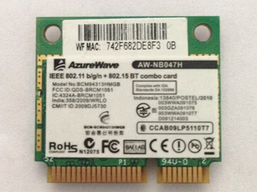 Беспроводная Wi Fi карта AzureWave AW NB047H BCM94313HMGB 150 Мбит/с 802.11b/G/N Half Mini PCI Express BT4.0 Wlan|wireless wifi