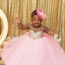 Паффи Розовый Тюль Южной арабский Туту Платья для младенцев Кристаллы Стразы для малышей Bling блестящие на день рождения Свадебная вечеринка платье