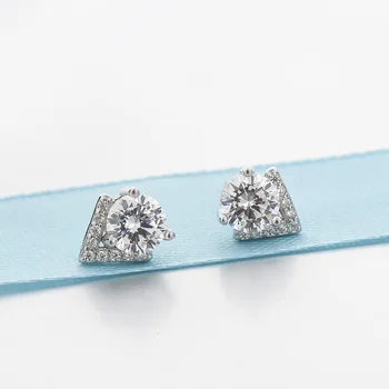 

Wholesale Earrings Stud for Women Sterling Silver Zircon Diamond Earrings Jewely Female 925 Silver Triangle Zircon Stud with Box