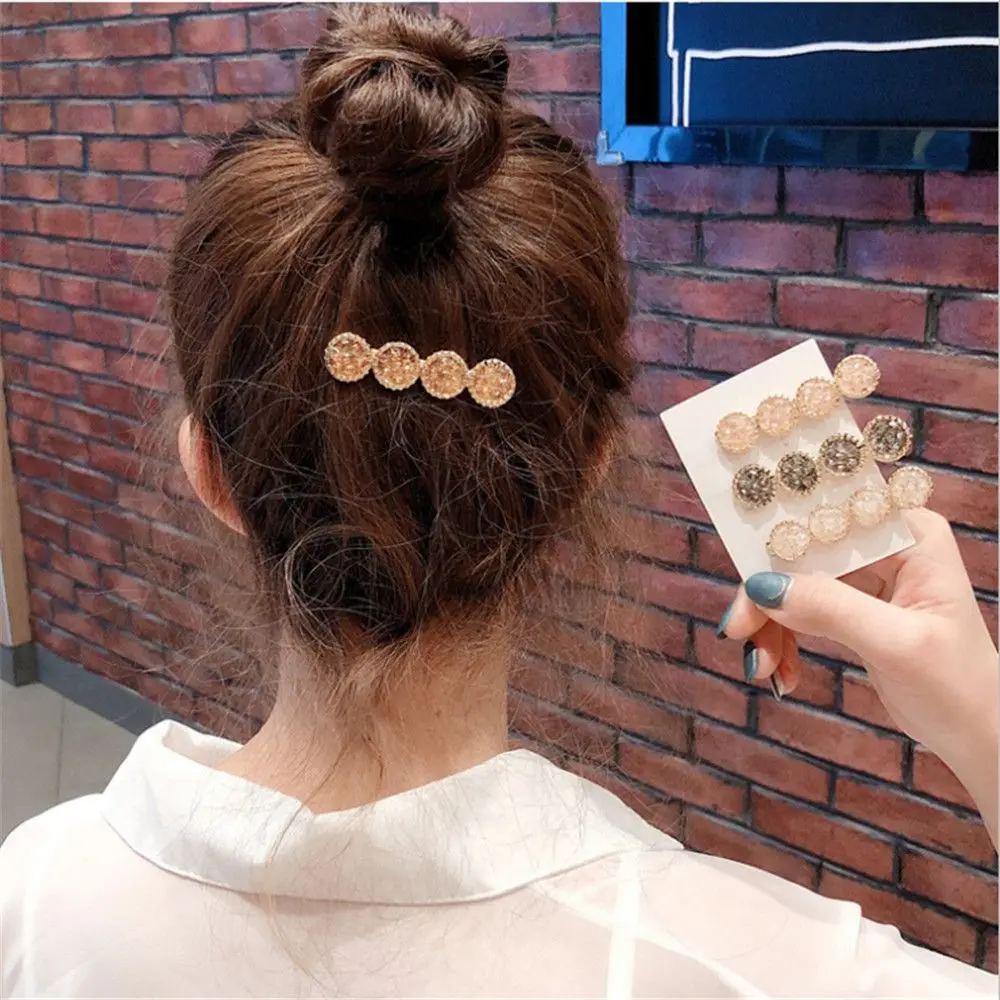 

1Pcs Fashion Korea Crystal Rhinestones Hair Clips Girls Hairpins Geometric Round Hairgrip Women Barrette Hair Accessories
