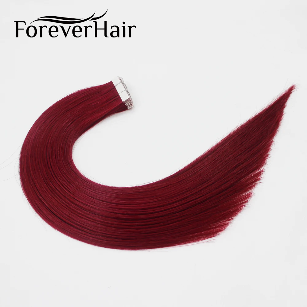 

FOREVER HAIR 2.0g/pc 18" Remy Tape In Human Hair Extension Dark Red #530 Seamless Glue In Tape Skin Weft Hair Extensions