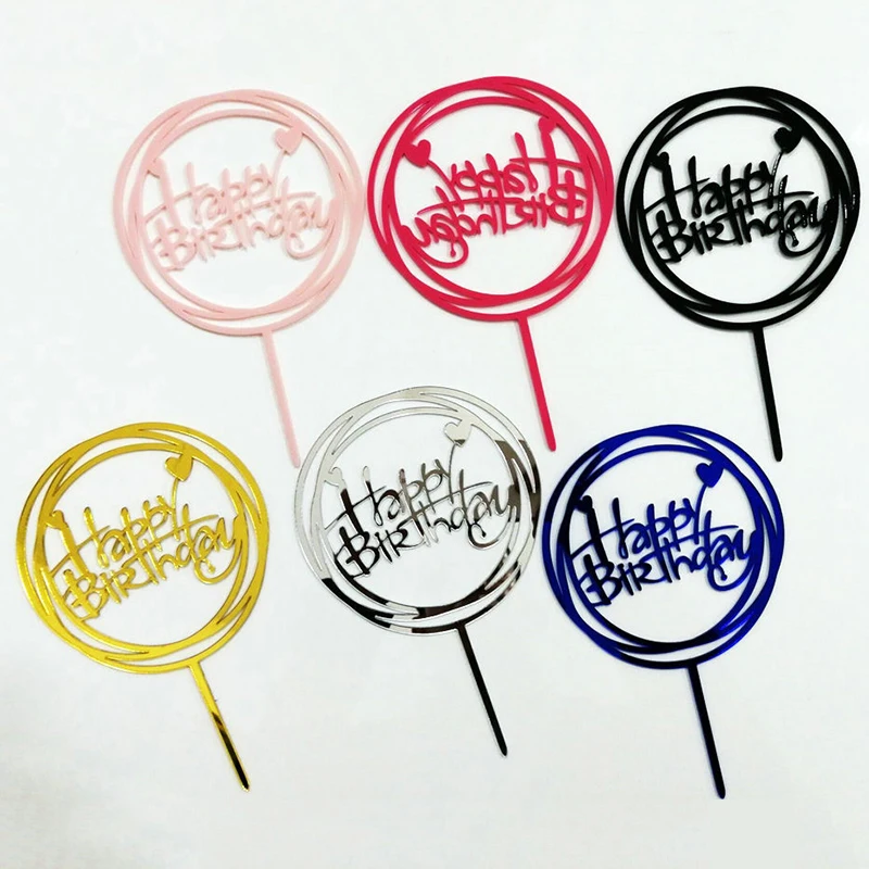 

2019 1 pc Acrylic Happy Birthday Love Cake Topper Decoration for Birthday Cupcake Flag Birthday Party Decorative Props Supplies