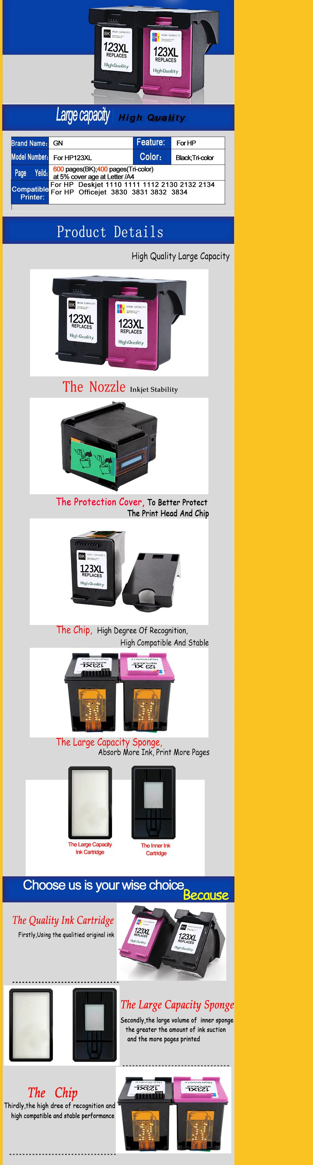 GN Remanufactured 123 ink cartridges for HP 123 123xl For HP Deskjet gn gn 2