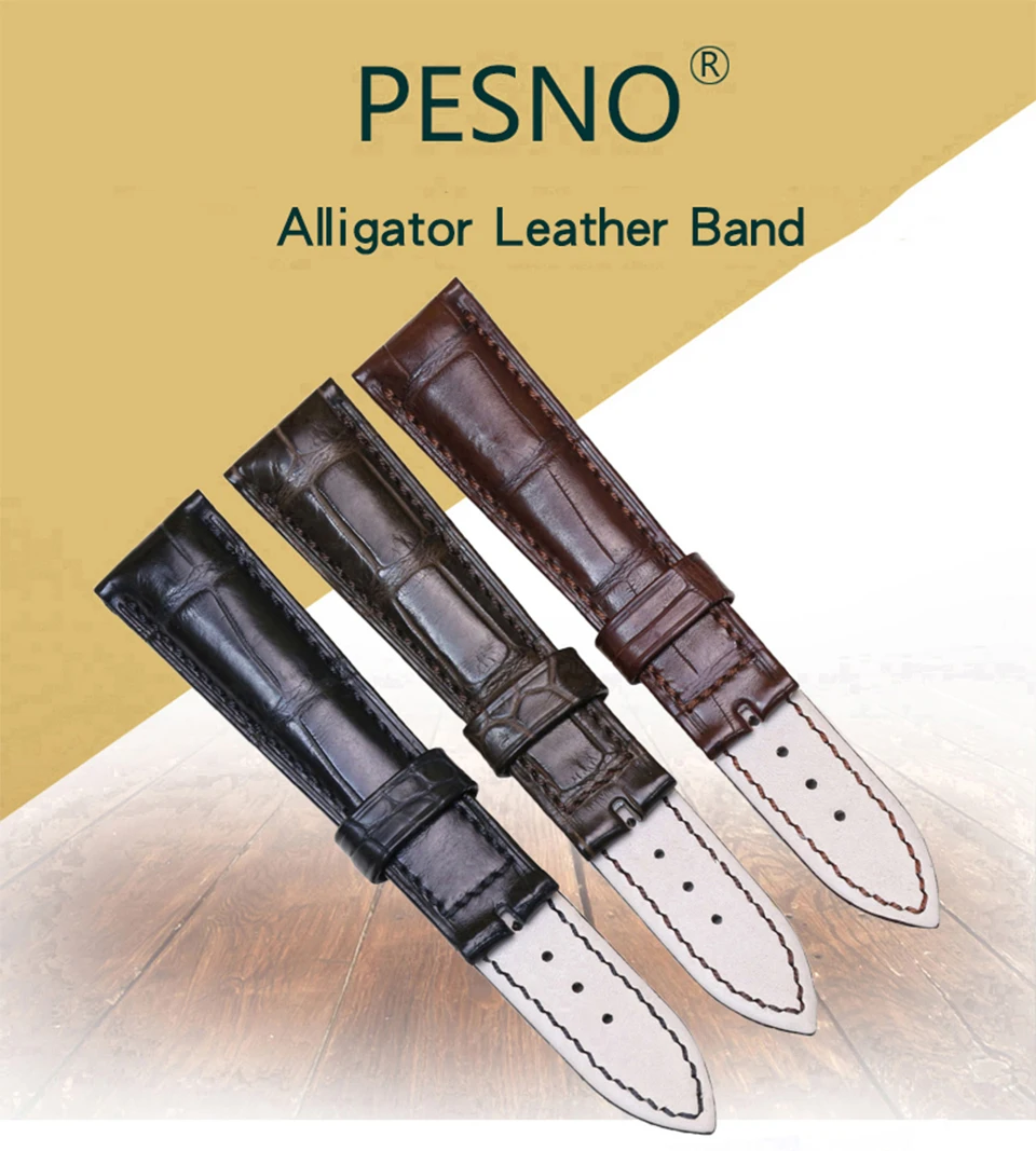 Pesno ремешок чёрный; коричневый темно-коричневый аллигатора кожи watch band Для мужчин Аксессуары для часов 20 мм подходит для Breguet