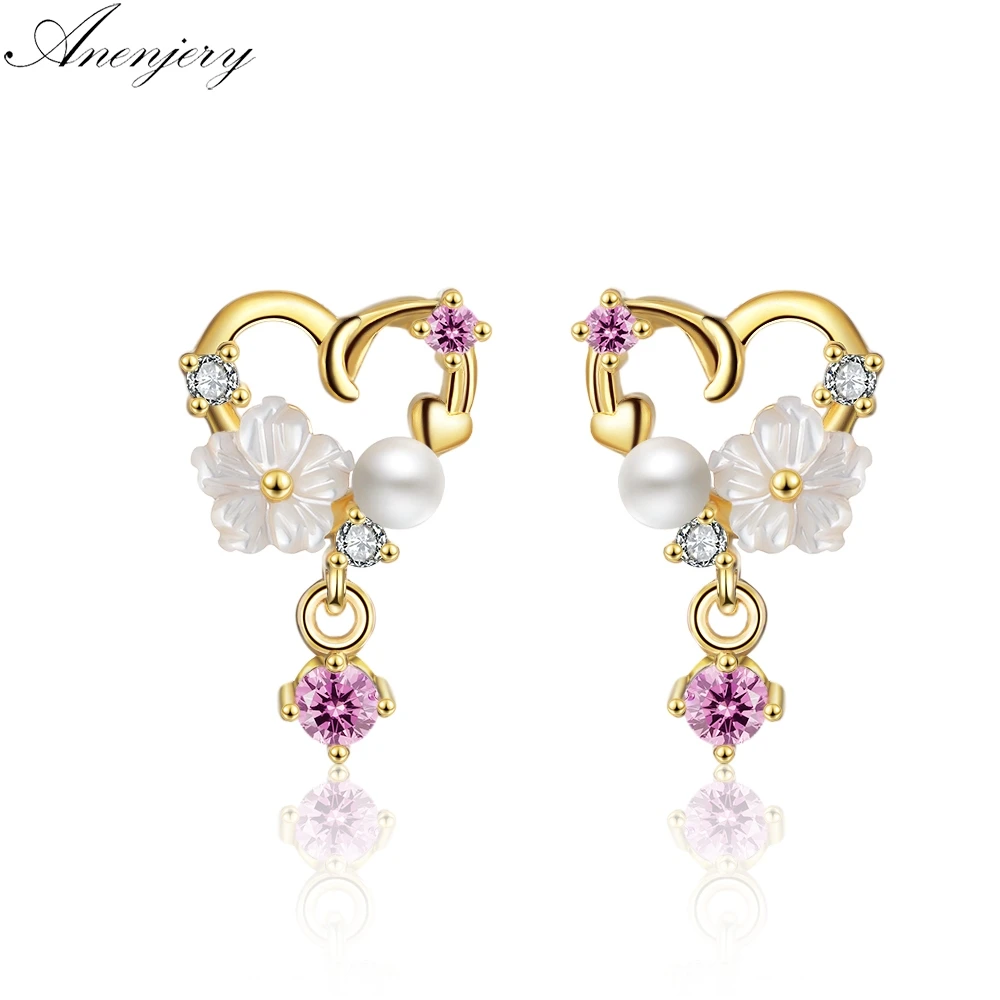 Anenjery новая модная модель в стиле «любящее сердце» Форма в виде Ракушки Серьги с цветами и бахромой для Для женщин 925 пробы серебряные сережки oorbellen S-E758