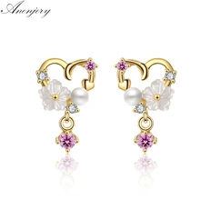 Anenjery новая модная модель в стиле «любящее сердце» Форма в виде Ракушки Серьги с цветами и бахромой для Для женщин 925 пробы серебряные сережки oorbellen S-E758