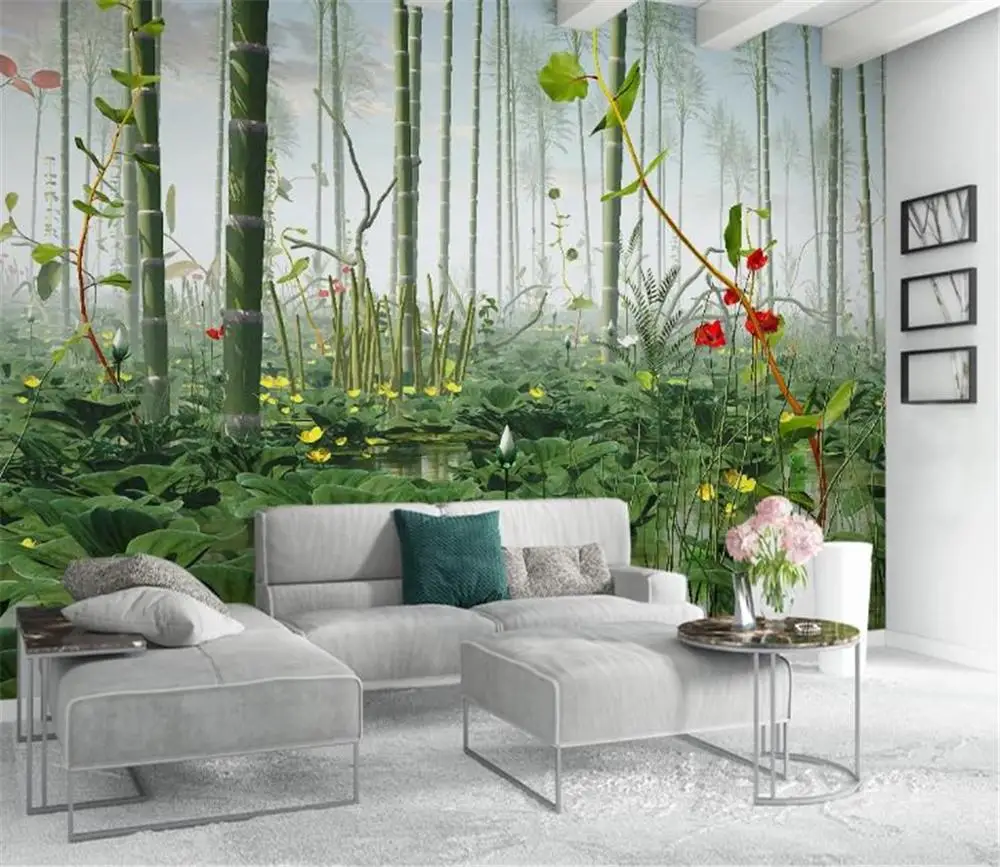 3d обои, современный простой 3D Лотос бамбуковый пейзаж, индивидуальные обои для стен, украшение дома