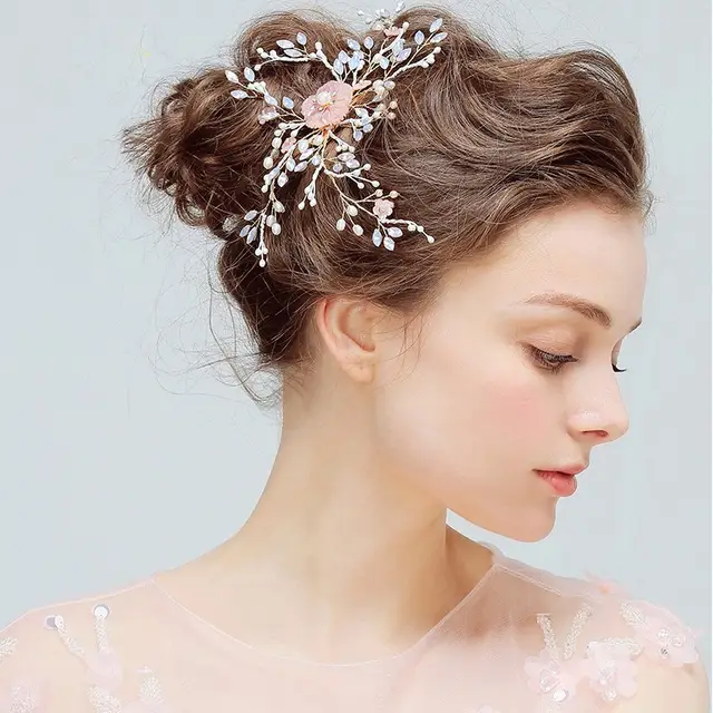 Exquisite Pearl Bridal Fuchsia Hair Clip Pink Flower Wedding Hair