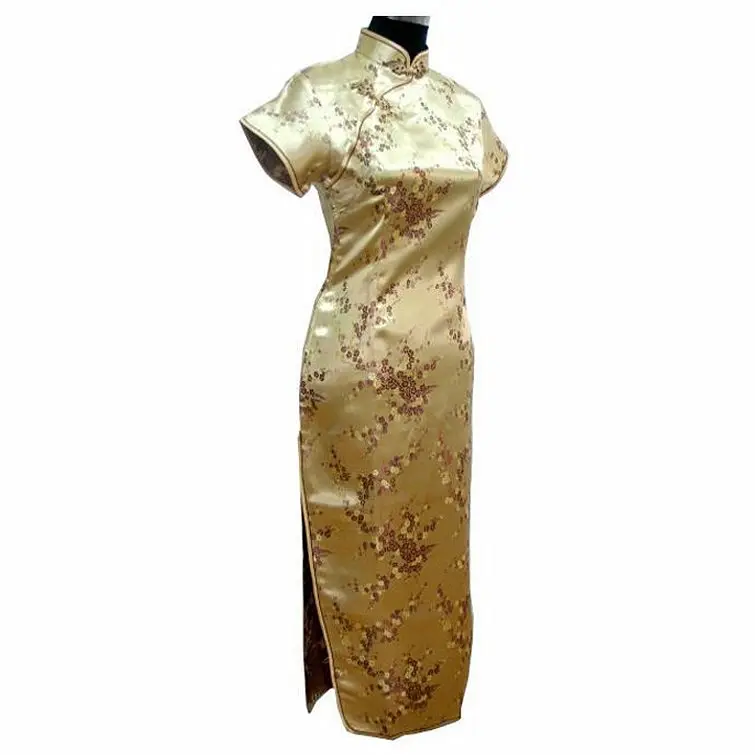 Темно-синие Винтаж китайский Для женщин длинный атласный Cheongsam Ципао вечернее платье цветок плюс Размеры S M L XL XXL XXXL 4XL 5XL 6XL J3089