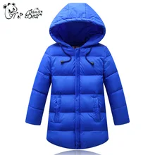 Новый Плюс Размер 110-150 Unisex детские Мальчики Девочки С Капюшоном Длинный Толстый Теплая Зима Снег Белая Утка Вниз куртка Пальто, 5 Цвета, DX603