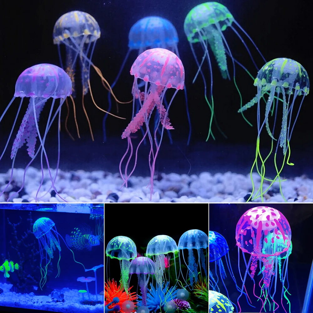 Aquarium Ornaments Fish Tank Decoration Landscaping Ornament Fluorescent Simulation Jellyfish Pet Decor | Дом и сад