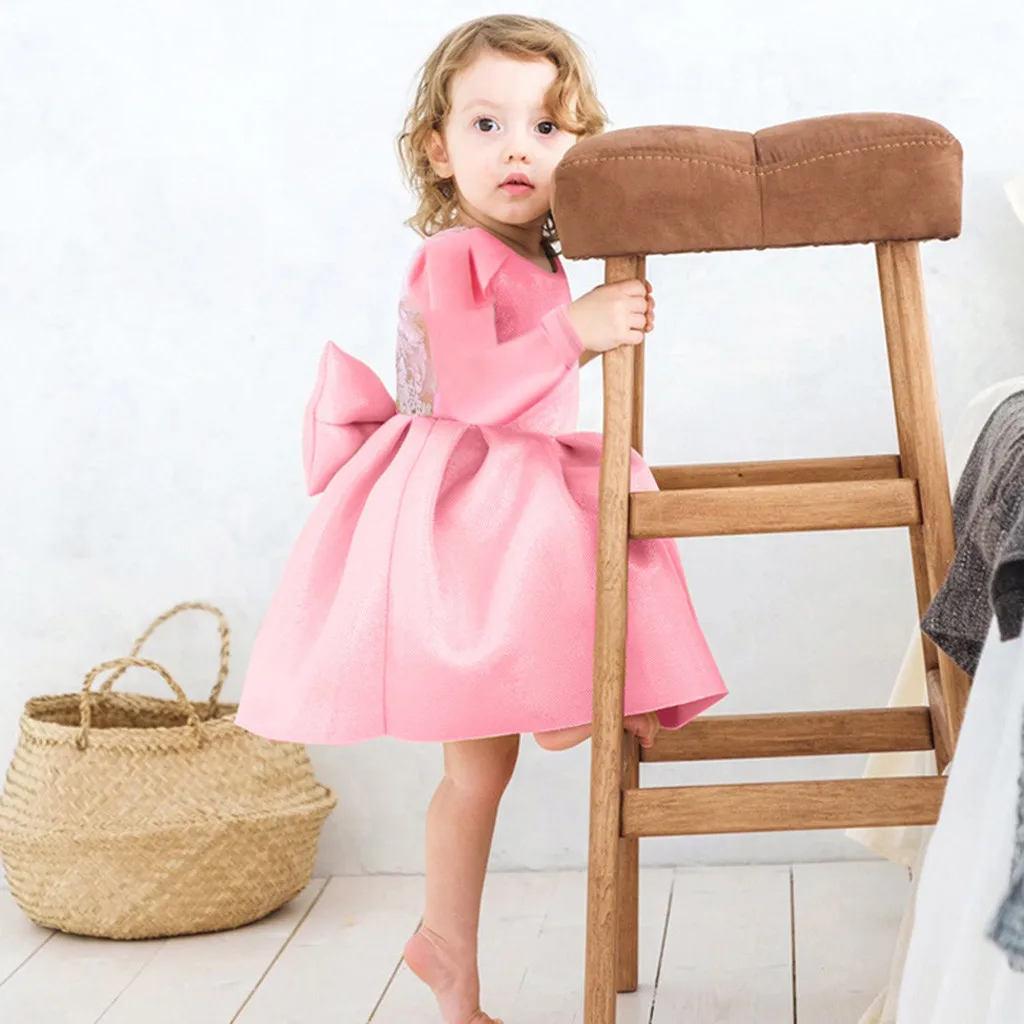 Toddler Kids Baby Girls Bow Princess Lace Floral Dress Outfits Clothes