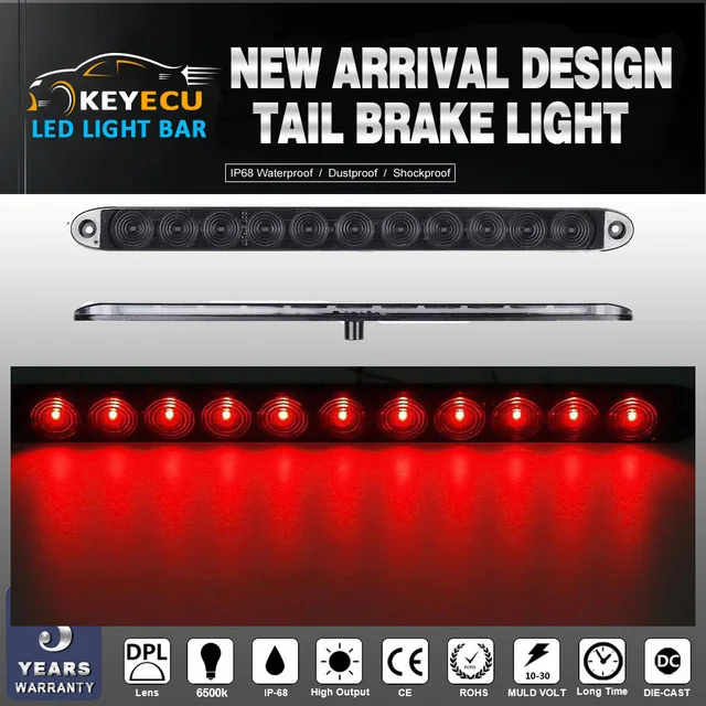 

KEYECU 2pcs 15" Smoke/Red 11 LED Waterproof Car Trailer Truck Stop Turn Tail Brake Light Bar Identification Light