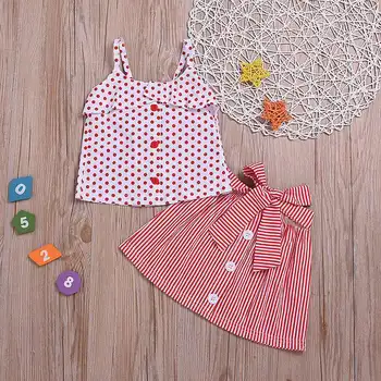 

Kids Clothes for Girls Suit summer Tops Blouse+Suspender Dot Striped Set Outfit Girl Clothes