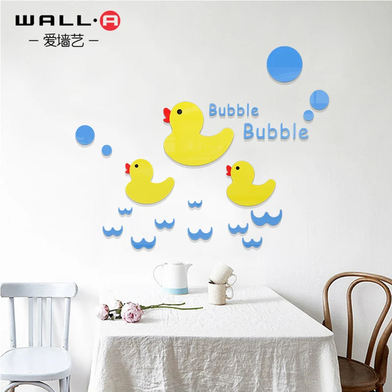 

Wall-A creative 3D Yellow duck Acrylic wall stickers for kids baby bathroom