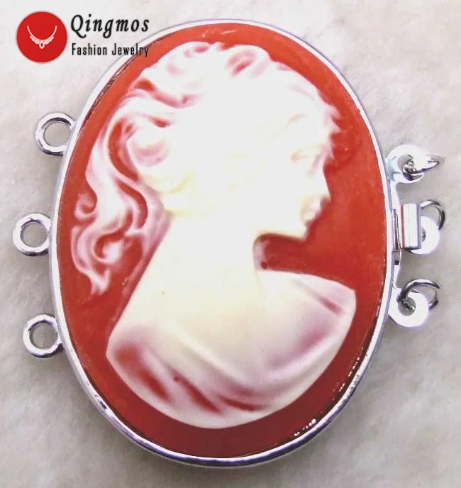 

Qingmos 30*40mm Red Oval Cameo Beauty Head Design Clasp 3 Strands Craft Clasp Accessories for Jewelry Making Necklace gp134