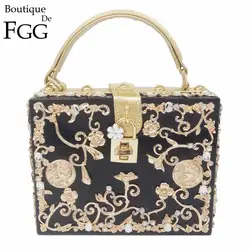 Boutique De FGG модный хрустальный цветок женский, черный акрил сумка через плечо Hardcase вечерние Мужская тотализаторов вместительная сумка-клатч