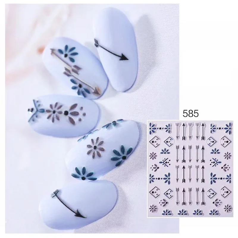 5D акриловая Выгравированная наклейка для дизайна ногтей, цветные цветы, листья, шаблон, Переводные картинки, инструмент для украшения ногтей, инструменты Z0133 - Цвет: 585