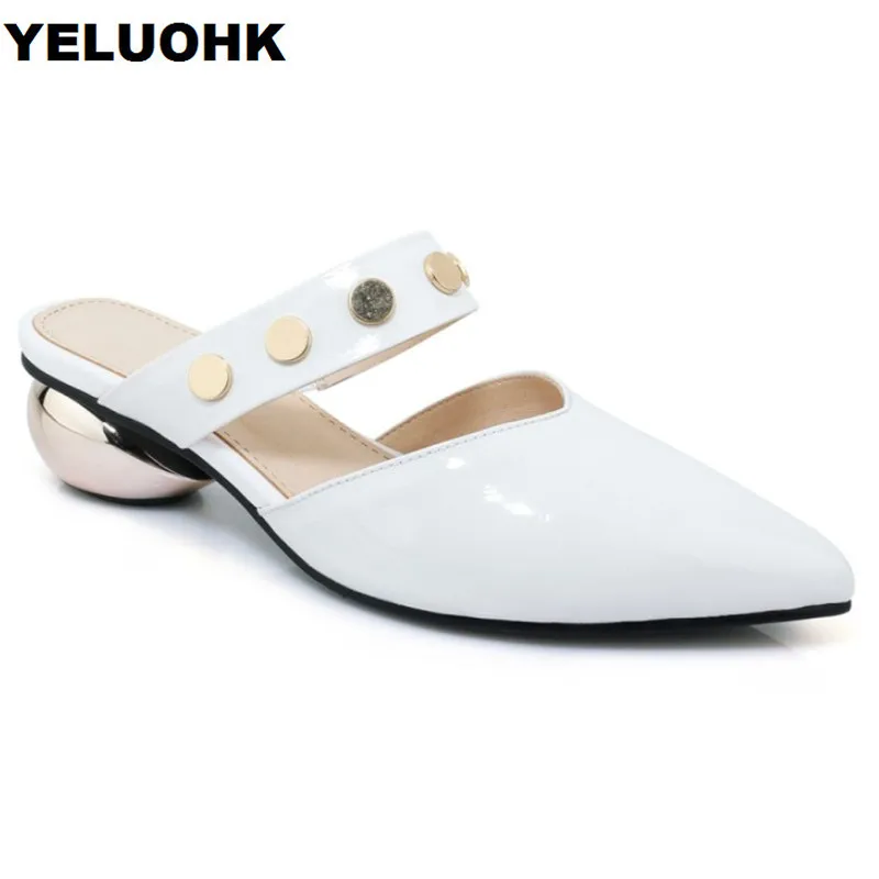 2018 New Pointed Toe Summer Shoes Women Pumps White Genuine Leather Shoes Women High Heels Strange Heel Casual Women Loafers