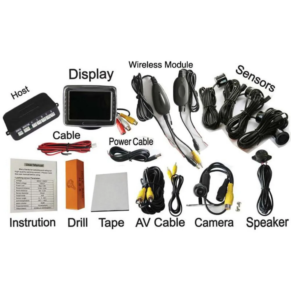 

New Wireless Car Reverse Radar Rearview Parking Sensors System 3.5" Display Monitor Night Vision Backup Camera