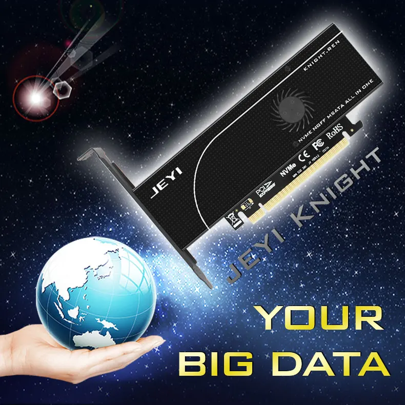 JEYI KNIGHT PCIE3.0 NVME адаптер x16 PCI-E полная скорость M.2 2280 алюминиевый лист теплопроводность кремния Вафля Вентилятор охлаждения SSD