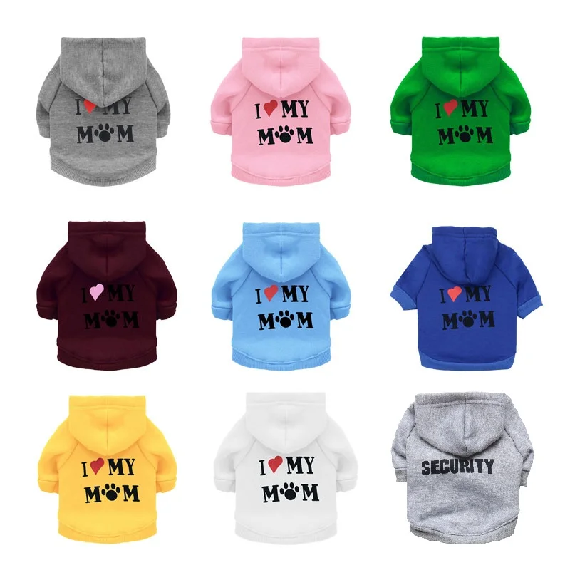 

XS-L Small Dog Clothes I Love Mom Pet Dog Hoodie Coat Thin Fleece Lining Warm Puppy Clothes Winter Dog Jacket Cat Clothing 45