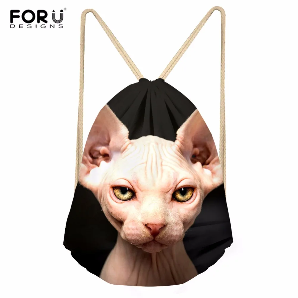 

FORUDESIGNS Womens Sports Bags for Fitness Drawstring Backpack Kitty Cat Hairless Sphynx Cat Printing Yoga Bag Gym Sack Daypack