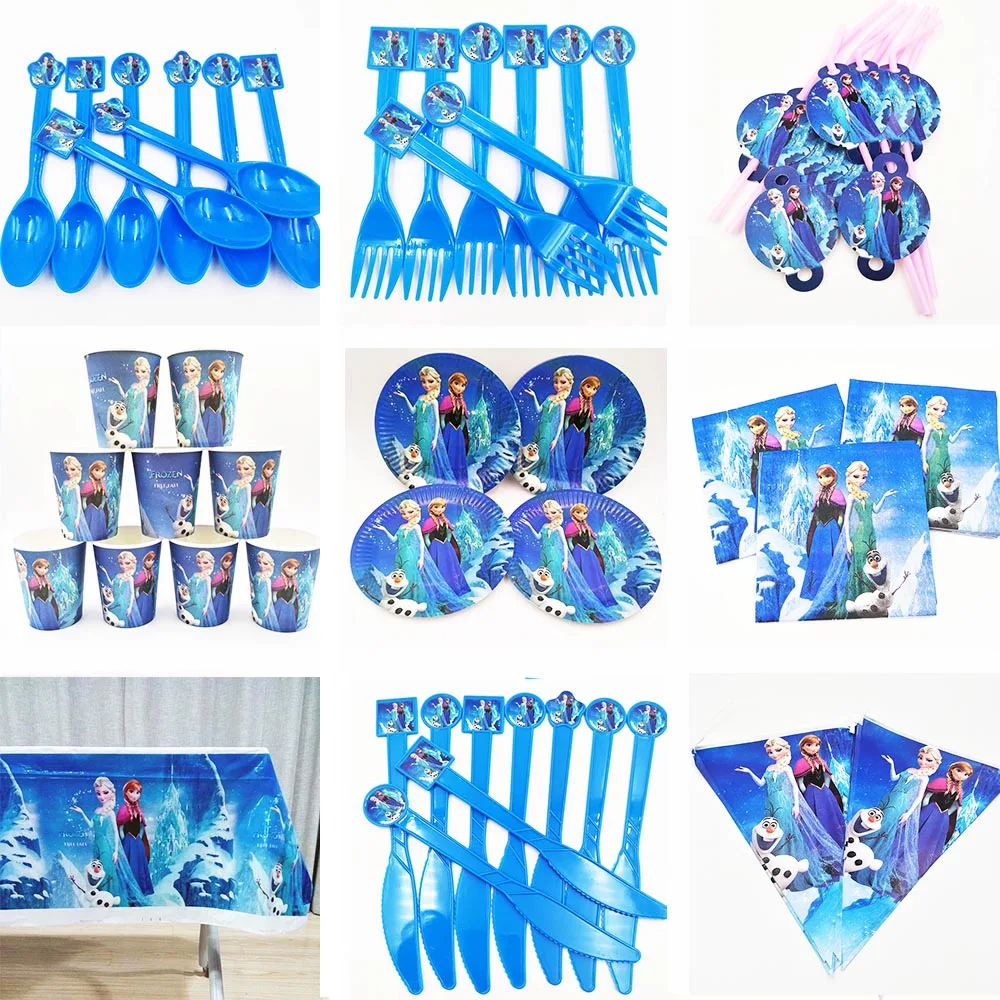 

82pcs Princess Snow Queen Birthday Party Decorations Kids Favor Girl Frozen Party Supplies Anna Elsa Party Decoration Tableware