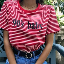 Bigsweety Vintage Stripped camiseta nueva ropa de moda para las mujeres verano Tops letra 90's Baby impreso camiseta Harajuku Streetwear