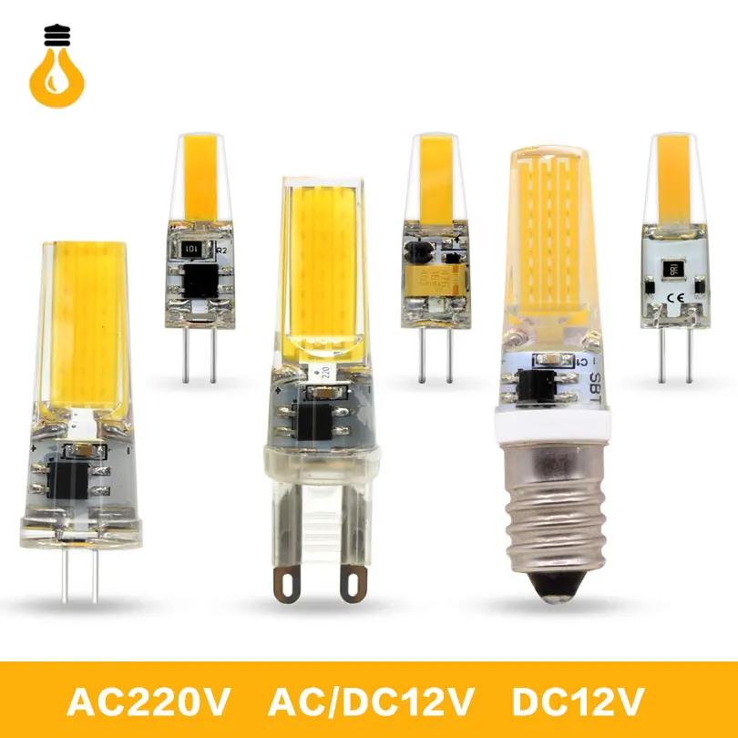 G4 G9 Светодиодная лампа COB AC220V ACDC12V Bombillas с регулируемой яркостью освещения
