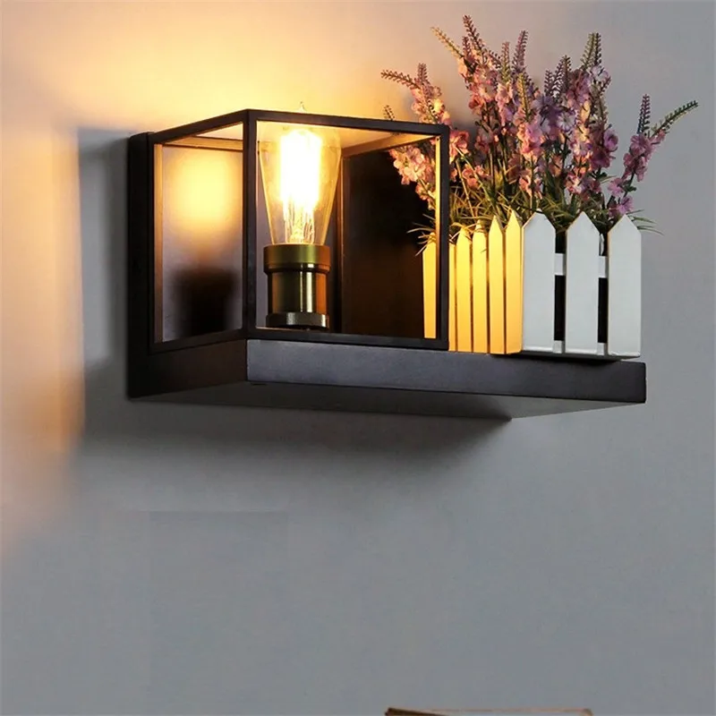 Nordic Loft Style Industrial Vintage Wall Light Fixtures Iron Wood Antique Lamp Bedside E27 Bulb LED Wall Sconce Home Lighting