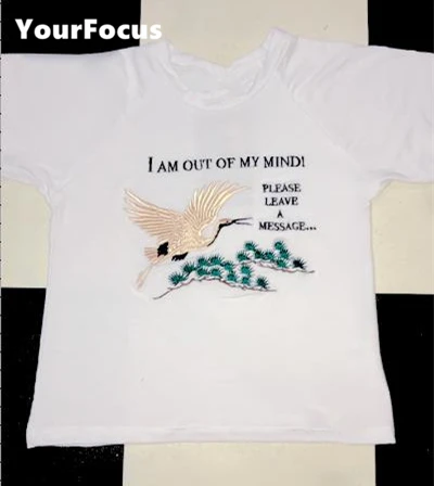 

2018 vintage retro Chinese style crop top Women T-shirt Crane and OUT OF MY MIND embroidery cropped Harajuku T-shirts women tops