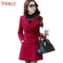 Размера плюс Новинка Осень и зима одежда женские длинные дизайн Шерстяное пальто Женская мода Тонкий длинный смеси тренчи G545