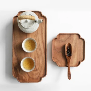 

Chinese Style Black Walnut Solid Wood Tray Rectangular Tableware Serving Tray Snacks Fruit Wooden Plate Kungfu Tea Serving Tra