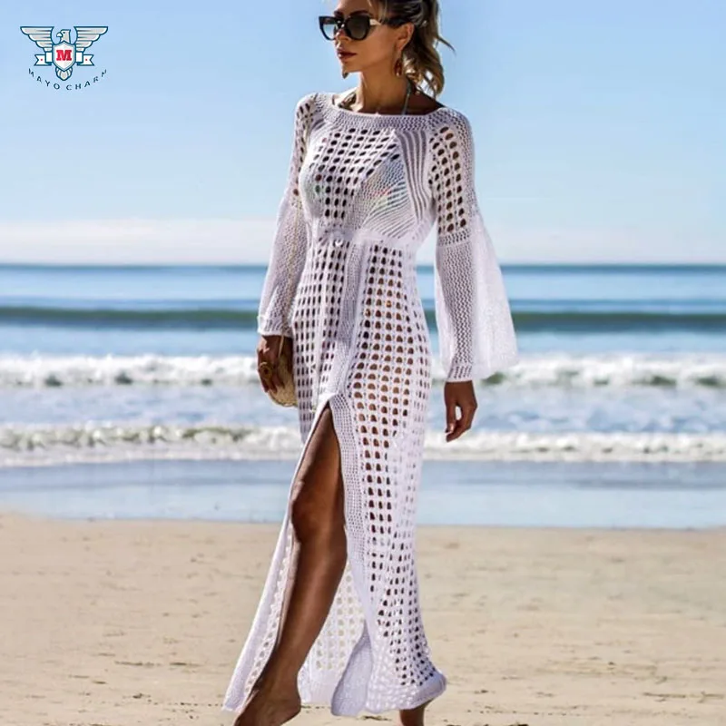 

Summer Dress For Women Sexy White Hollow Out Maxi Beach Dress Long Vestido Plus Size Boho Dresses Knitting Party Elegant Dress
