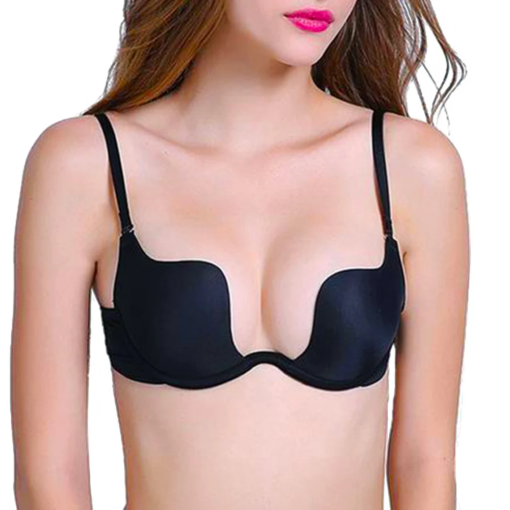 

Sexy Deep U Push up Bra for Teenager Gril Adjustable Strap Sexy Lingerie Solid minimizer Bralette Underwire Brassiere AA A B Cup