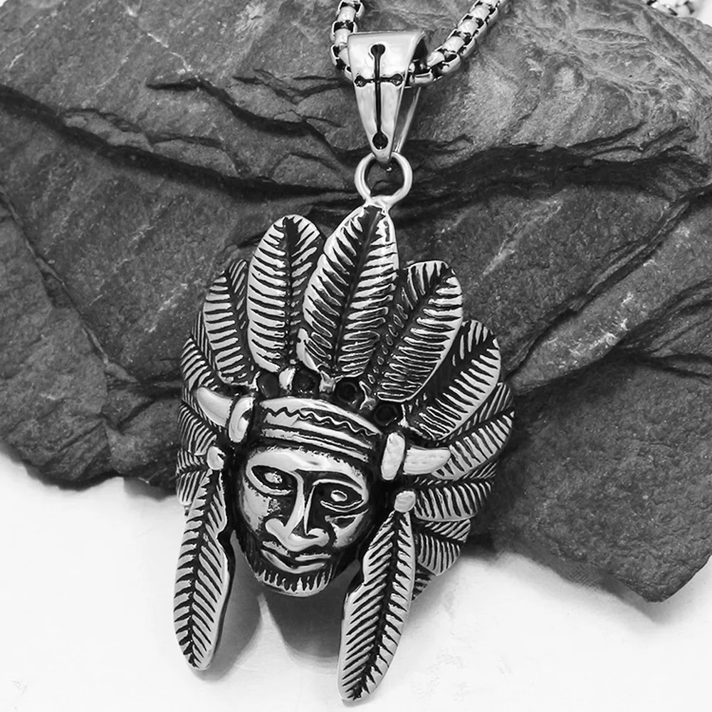 

316 stainless steel Indian Chief Skull pendant Punk biker men Gothic style D140