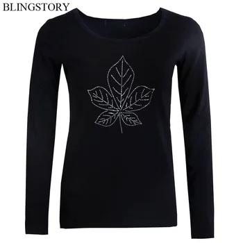 

BLINGSTORY Autumn Winter Diamond Print Plus Size Women Elasticity Cotton Tshirt