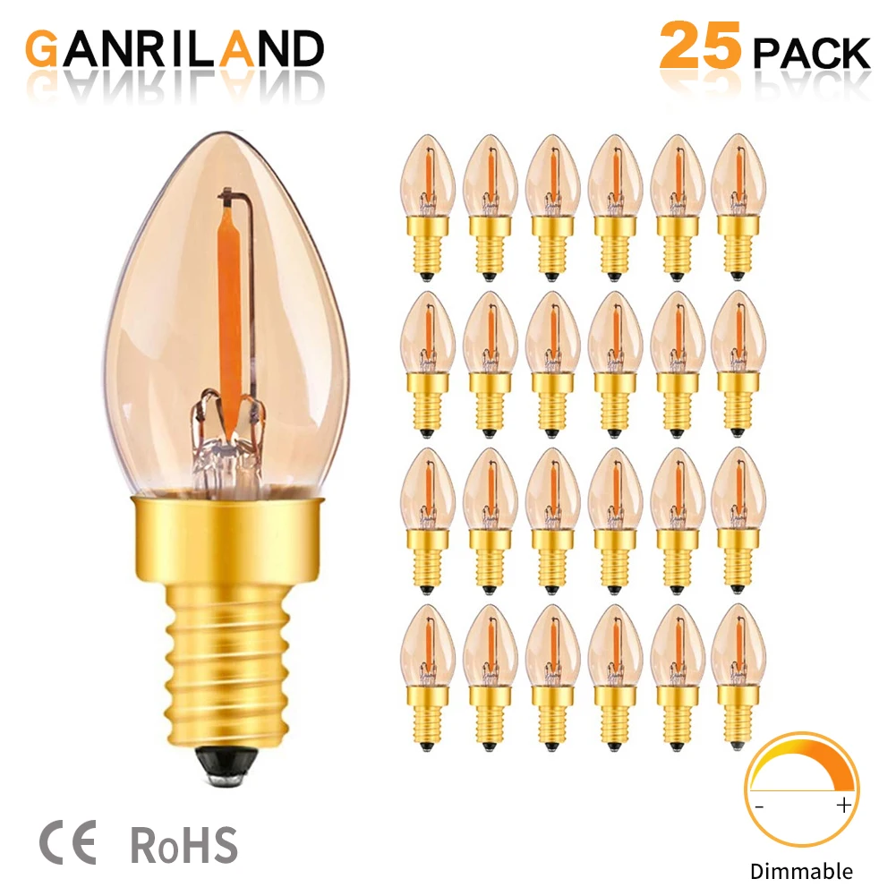 

GANRILAND C7 0.5W E14 LED Filament Candelabra Bulbs Vintage Night Light Bulb Ultra Warm 2200K 5Watt Equivalent Dimmable Led Lamp