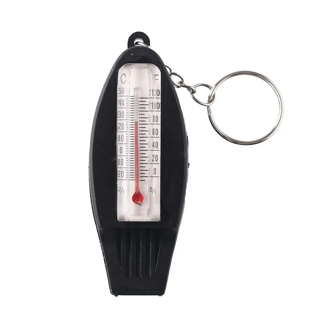 Universal 4 in 1 Mini Thermometer Whistles Compass Magnifier Keychain